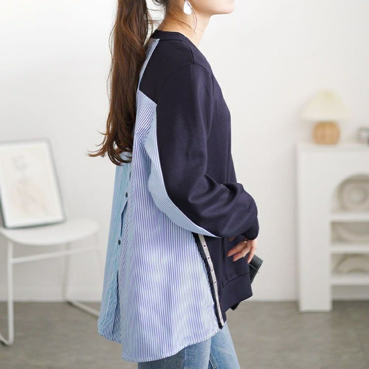 大きいサイズ レディース ボタンシャツドッキングプルオーバー　goldy-1615 【メール便可】