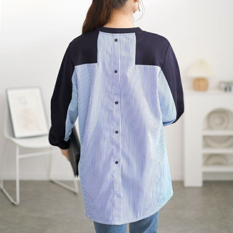 大きいサイズ レディース ボタンシャツドッキングプルオーバー　goldy-1615 【メール便可】