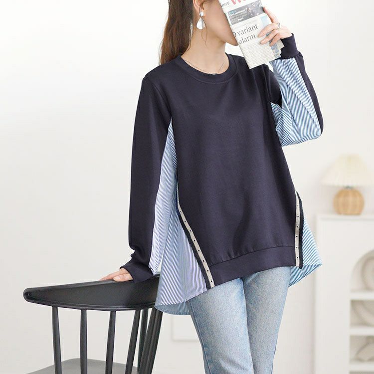 大きいサイズ レディース ボタンシャツドッキングプルオーバー　goldy-1615 【メール便可】