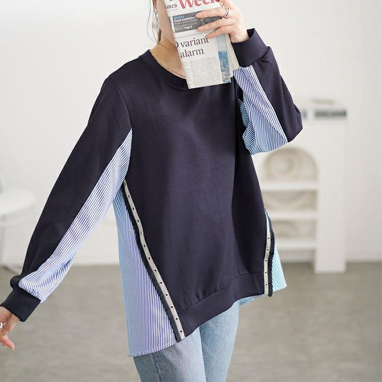 大きいサイズ レディース ボタンシャツドッキングプルオーバー　goldy-1615 【メール便可】