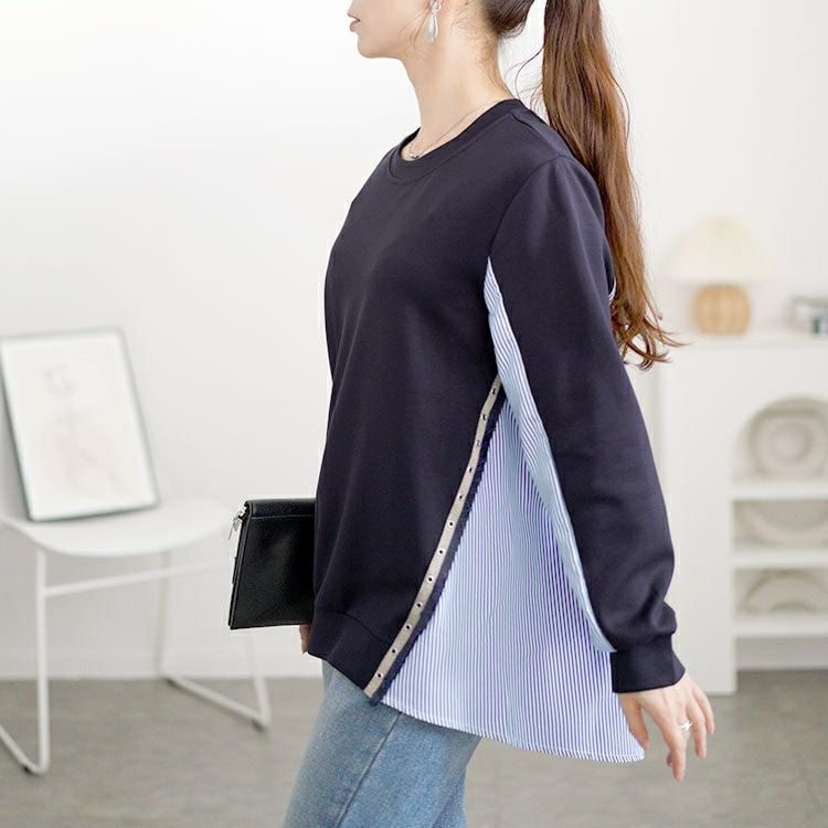 大きいサイズ レディース ボタンシャツドッキングプルオーバー　goldy-1615 【メール便可】