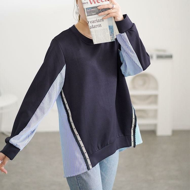 大きいサイズ レディース ボタンシャツドッキングプルオーバー　goldy-1615 【メール便可】 ネイビー