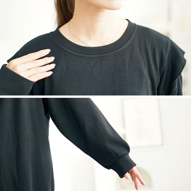 大きいサイズ レディース 肩フリルスウェットワンピース　goldy-1611