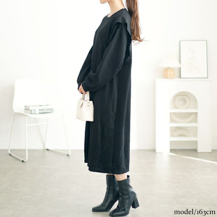 大きいサイズ レディース 肩フリルスウェットワンピース　goldy-1611