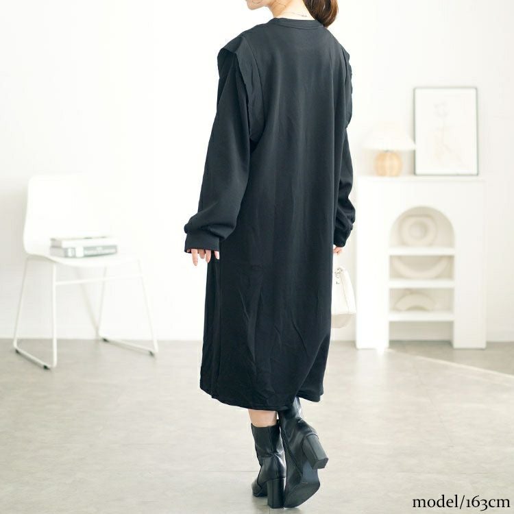 大きいサイズ レディース 肩フリルスウェットワンピース　goldy-1611