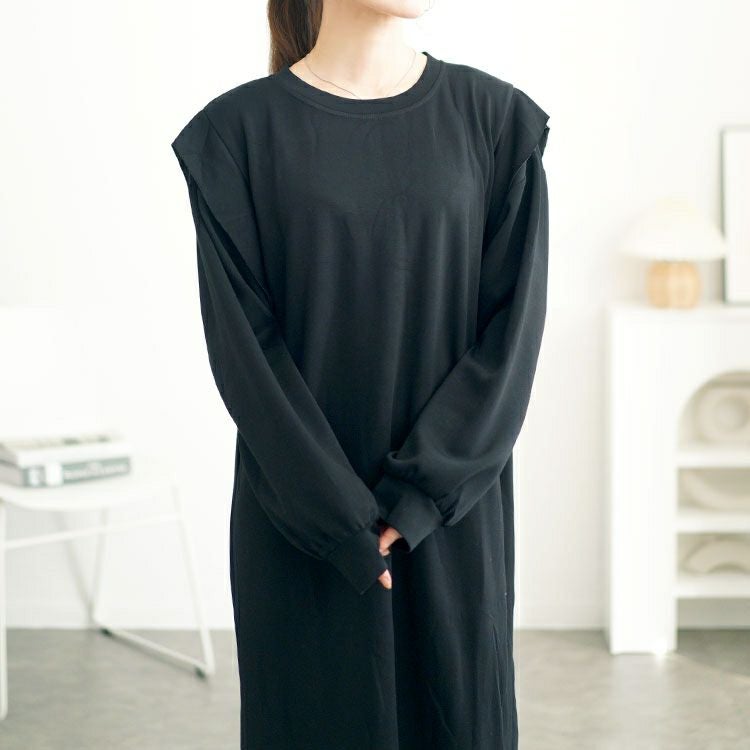 大きいサイズ レディース 肩フリルスウェットワンピース　goldy-1611