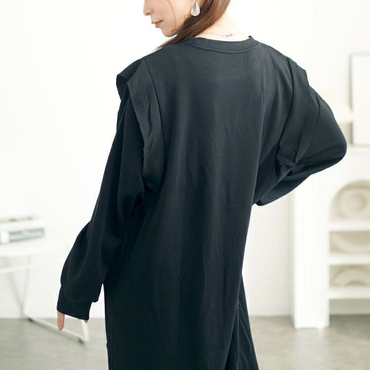 大きいサイズ レディース 肩フリルスウェットワンピース　goldy-1611