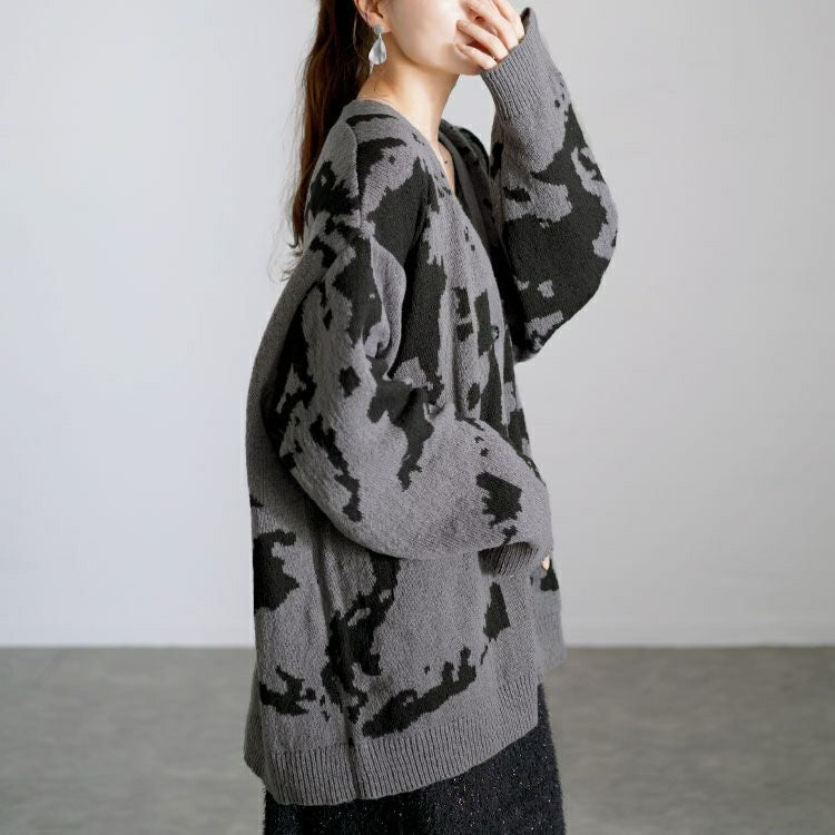 大きいサイズ レディース 迷彩柄ジャガードニットカーディガン　bro-0054