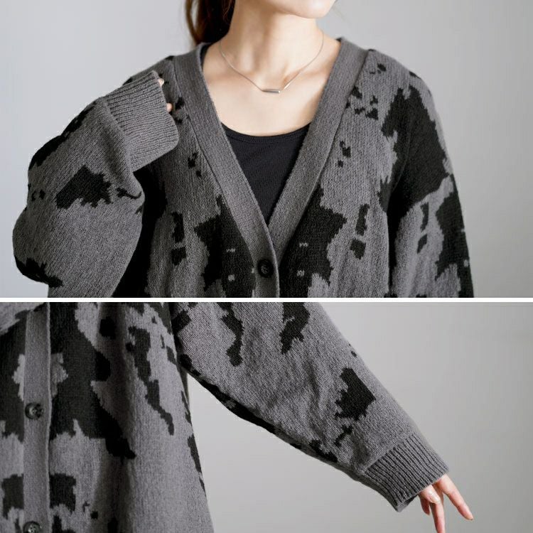 大きいサイズ レディース 迷彩柄ジャガードニットカーディガン　bro-0054
