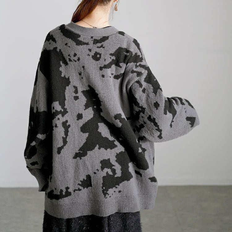 大きいサイズ レディース 迷彩柄ジャガードニットカーディガン　bro-0054