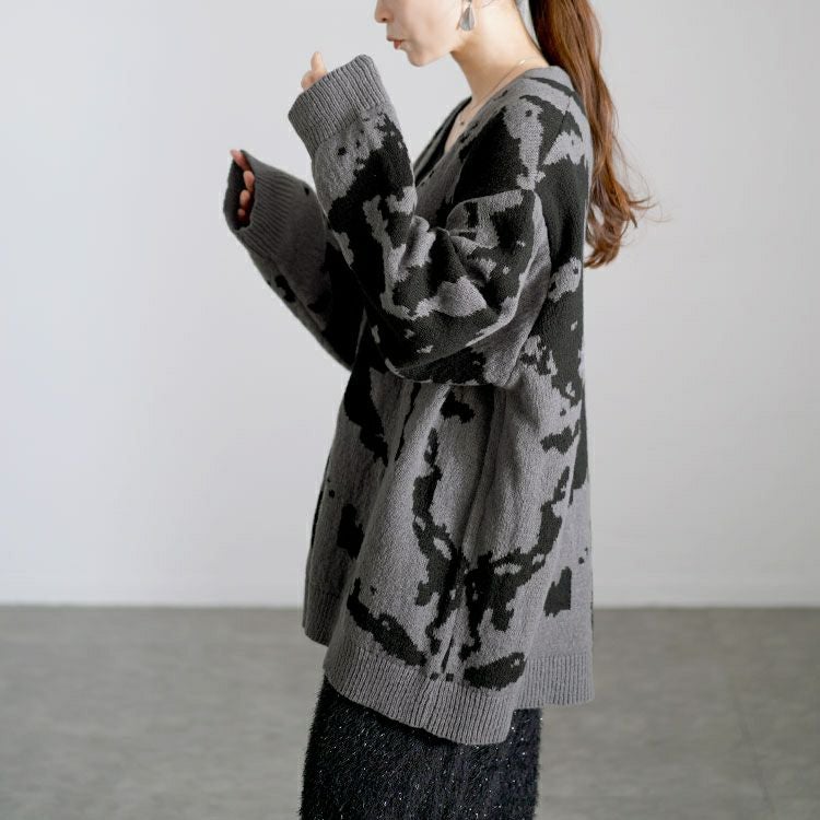 大きいサイズ レディース 迷彩柄ジャガードニットカーディガン　bro-0054