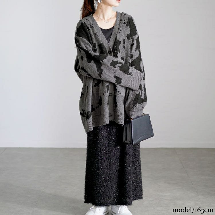 大きいサイズ レディース 迷彩柄ジャガードニットカーディガン　bro-0054