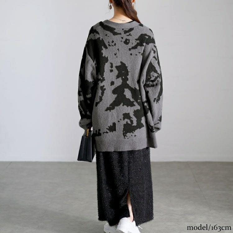 大きいサイズ レディース 迷彩柄ジャガードニットカーディガン　bro-0054