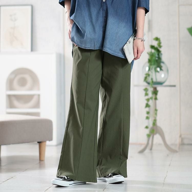 大きいサイズ レディース センターシームブーツカットパンツ　tog-1017 カーキ