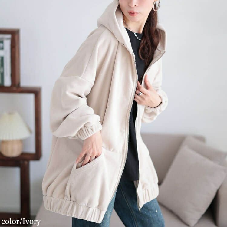 大きいサイズ レディース 両面フリースZIPワイドパーカー　maru-30068