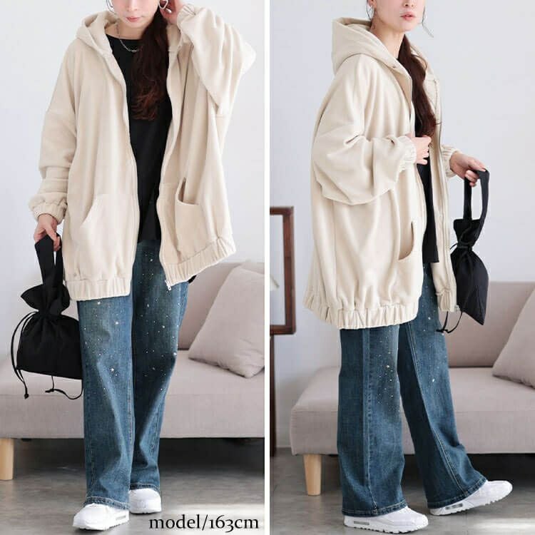 大きいサイズ レディース 両面フリースZIPワイドパーカー　maru-30068