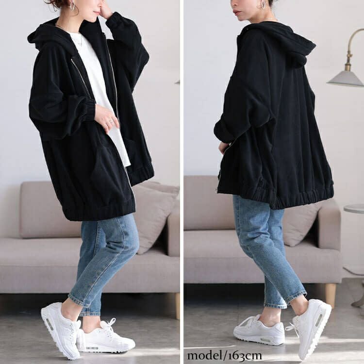 大きいサイズ レディース 両面フリースZIPワイドパーカー　maru-30068