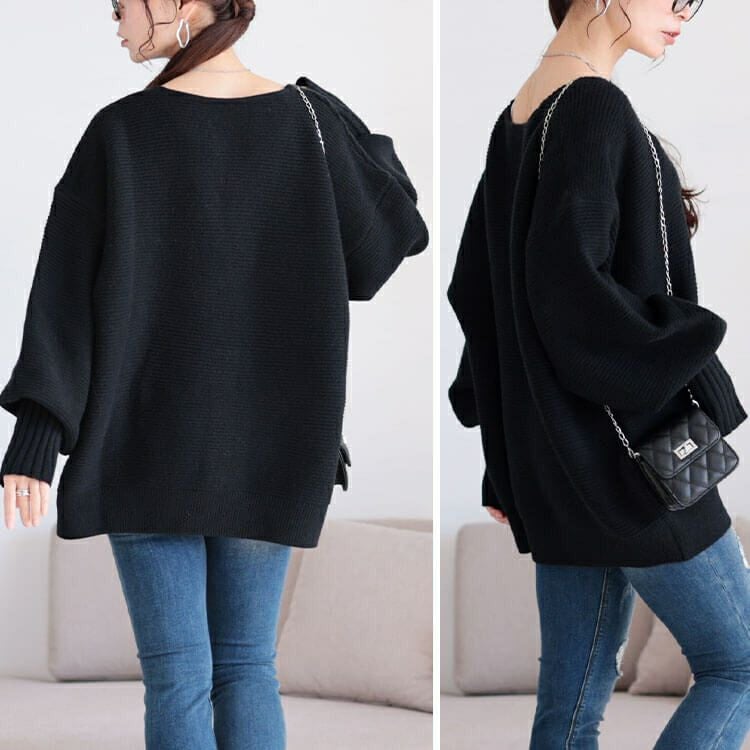 大きいサイズ レディース ボリュームスリーブリブニットプルオーバー　maru-20010