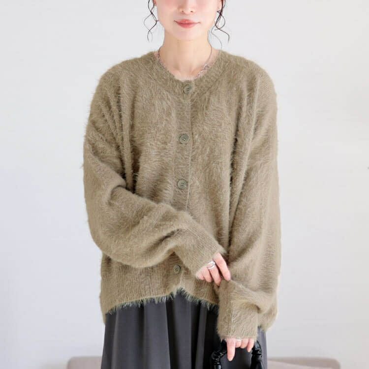 大きいサイズ レディース シャギーニットクロップドカーディガン　maru-20003