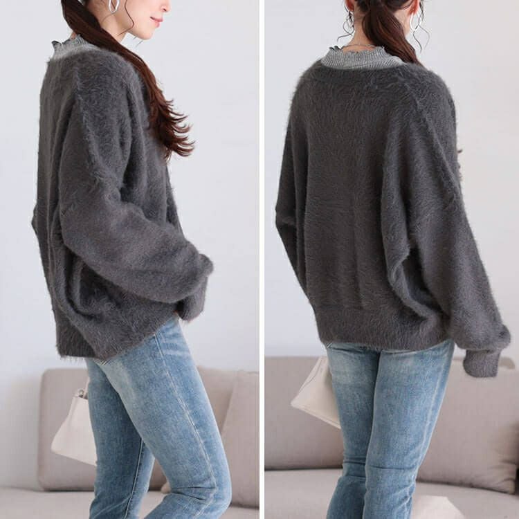 大きいサイズ レディース シャギーニットクロップドカーディガン　maru-20003