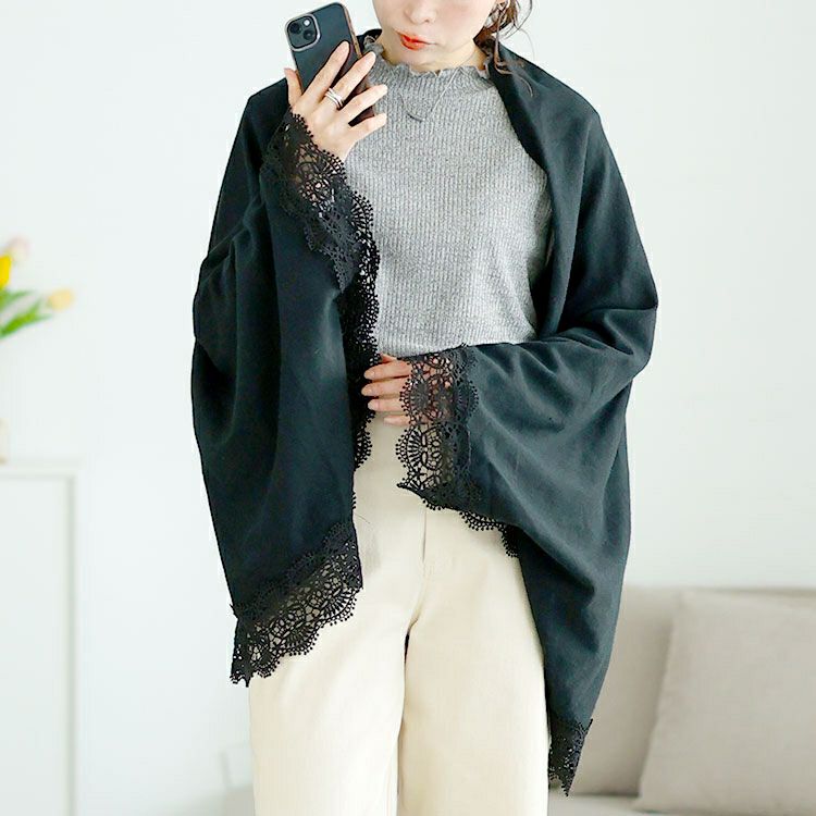 大きいサイズ レディース レース使いストール風ニットカーディガン　jp520