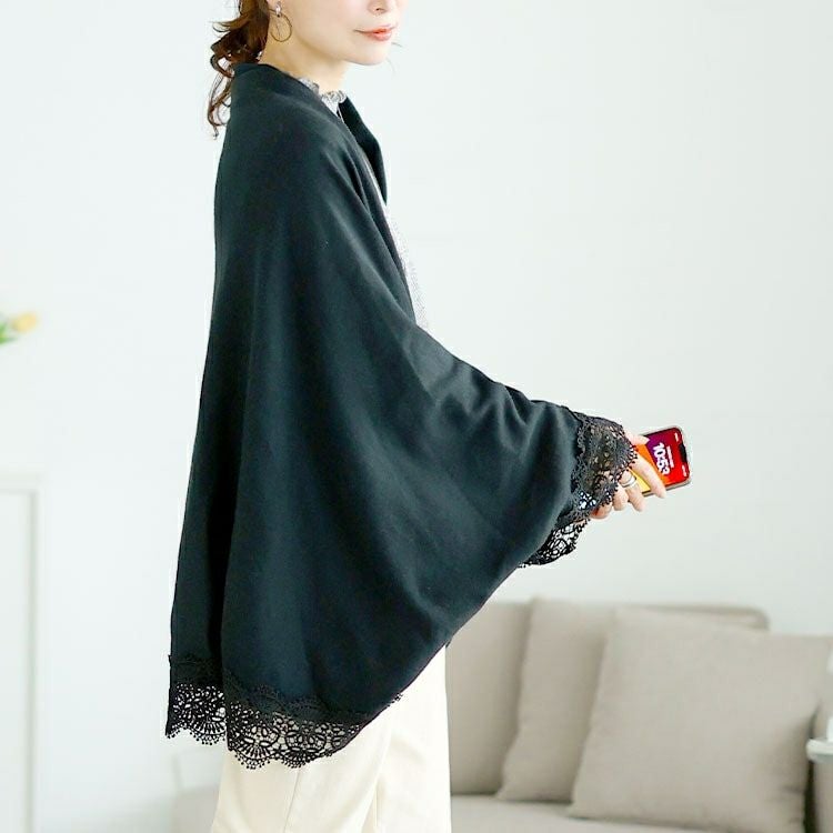 大きいサイズ レディース レース使いストール風ニットカーディガン　jp520