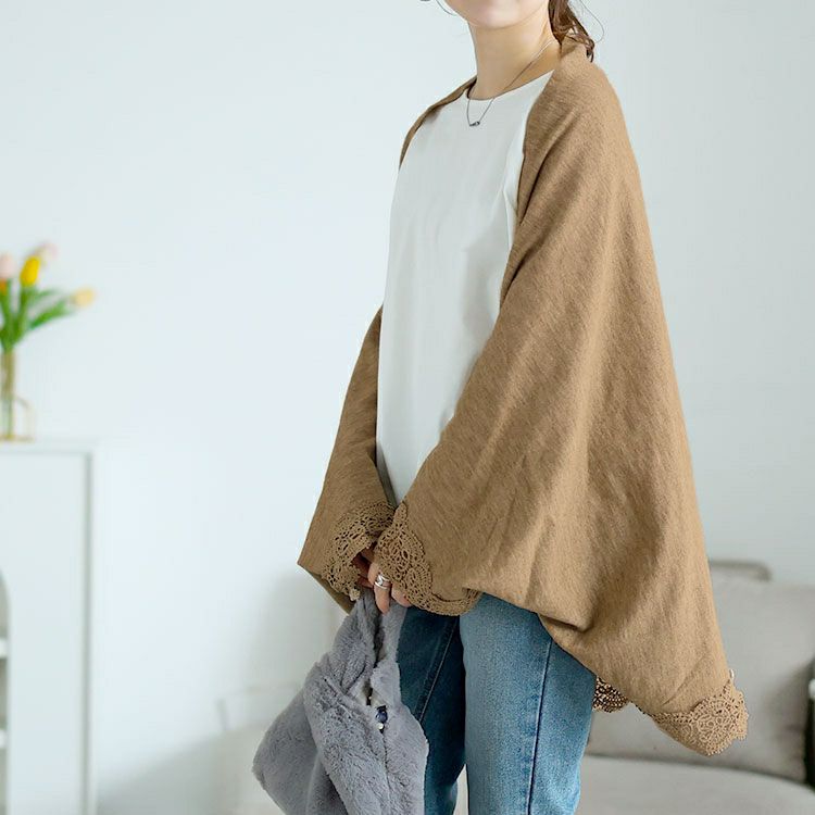 大きいサイズ レディース レース使いストール風ニットカーディガン　jp520