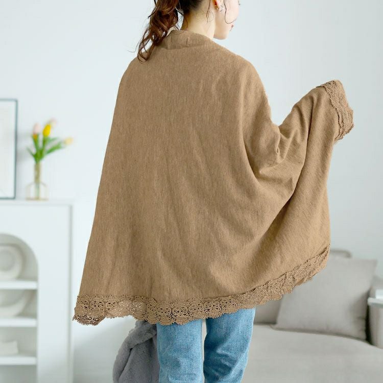 大きいサイズ レディース レース使いストール風ニットカーディガン　jp520