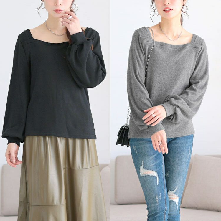 大きいサイズ レディース ボリューム袖スクエアネックプルオーバー　jp518