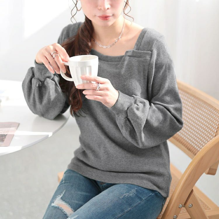 大きいサイズ レディース ボリューム袖スクエアネックプルオーバー　jp518