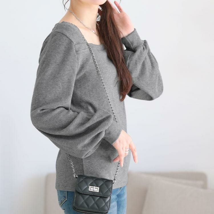 大きいサイズ レディース ボリューム袖スクエアネックプルオーバー　jp518 グレー