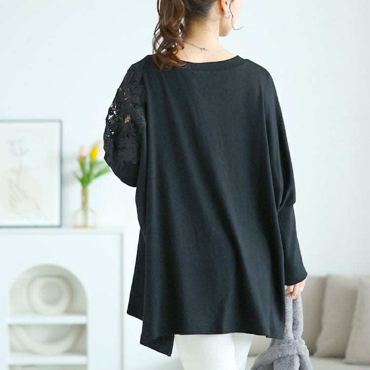 大きいサイズ レディース 肩レースVネックドルマンプルオーバー　jp517