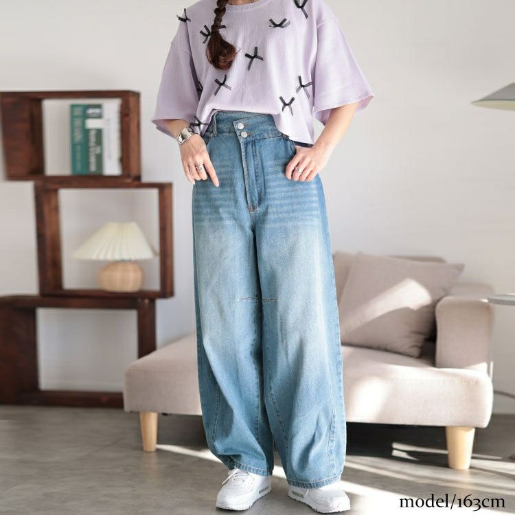 大きいサイズ レディース コットンデニムカーブパンツ　jp511