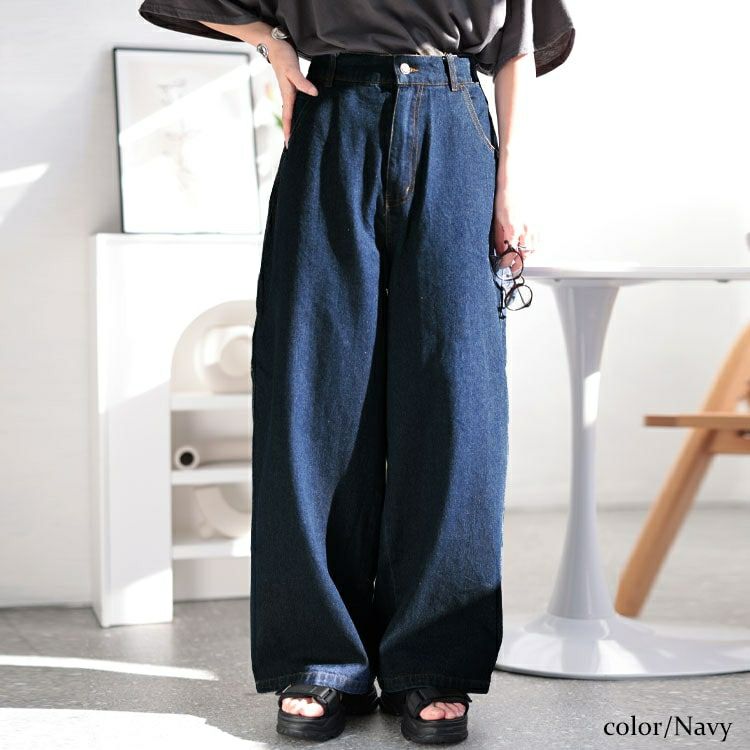 大きいサイズ レディース ビッグポケットコットンデニムワイドパンツ　jp510