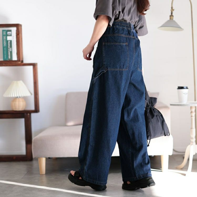 大きいサイズ レディース ビッグポケットコットンデニムワイドパンツ　jp510
