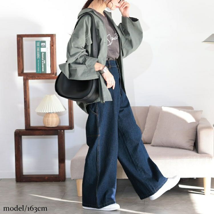 大きいサイズ レディース ビッグポケットコットンデニムワイドパンツ　jp510