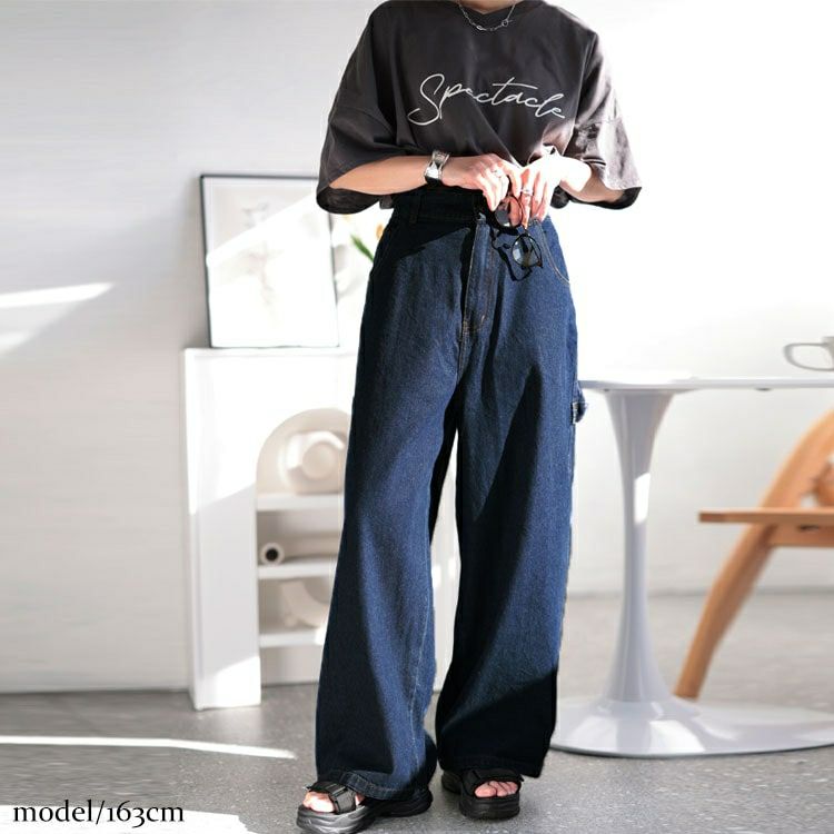 大きいサイズ レディース ビッグポケットコットンデニムワイドパンツ　jp510