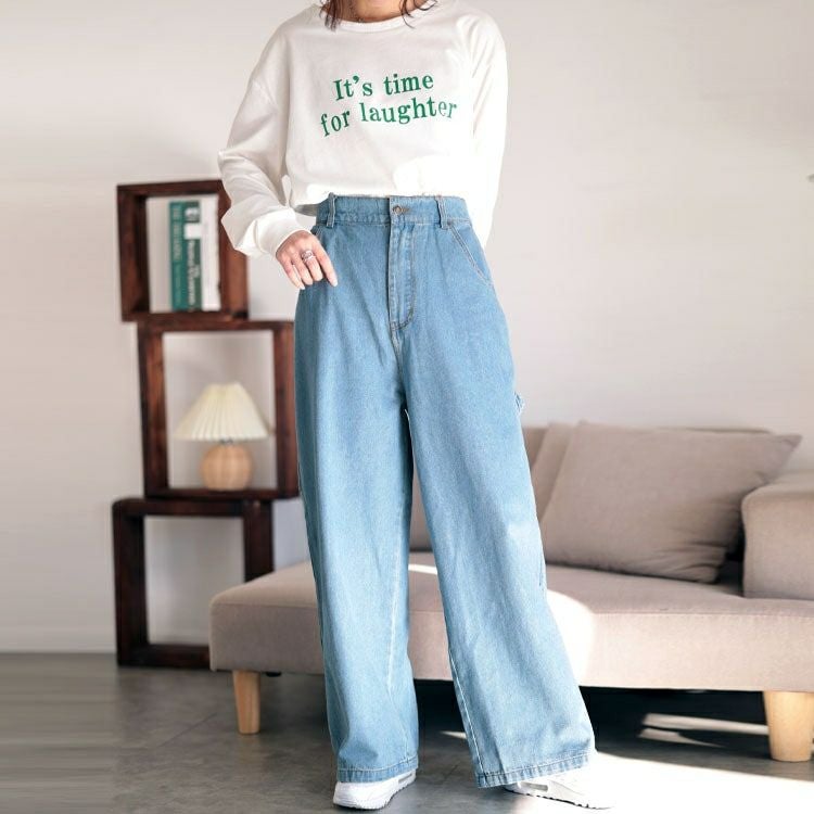 大きいサイズ レディース ビッグポケットコットンデニムワイドパンツ　jp510