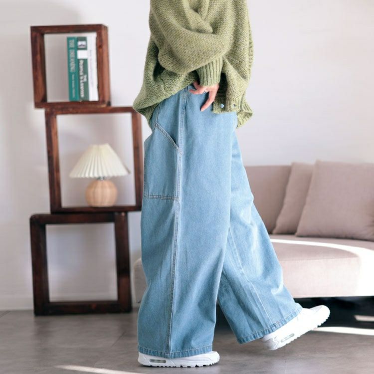 大きいサイズ レディース ビッグポケットコットンデニムワイドパンツ　jp510