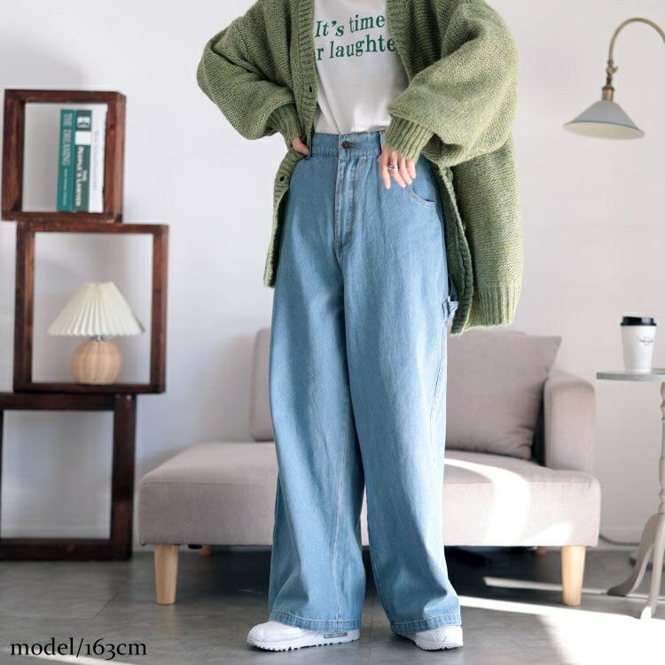 大きいサイズ レディース ビッグポケットコットンデニムワイドパンツ　jp510