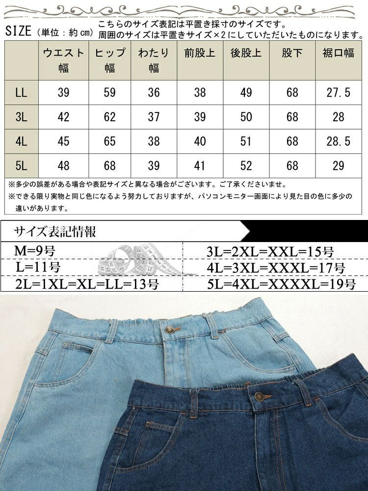 大きいサイズ レディース ビッグポケットコットンデニムワイドパンツ　jp510