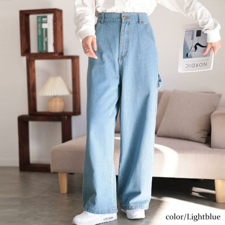 大きいサイズ レディース ビッグポケットコットンデニムワイドパンツ 大きいサイズ レディース ビッグポケットコットンデニムワイドパンツ