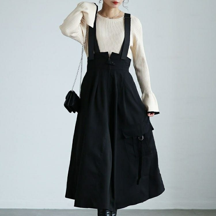 大きいサイズ レディース ショルダーベルトフレアジャンパースカート　sw-0684