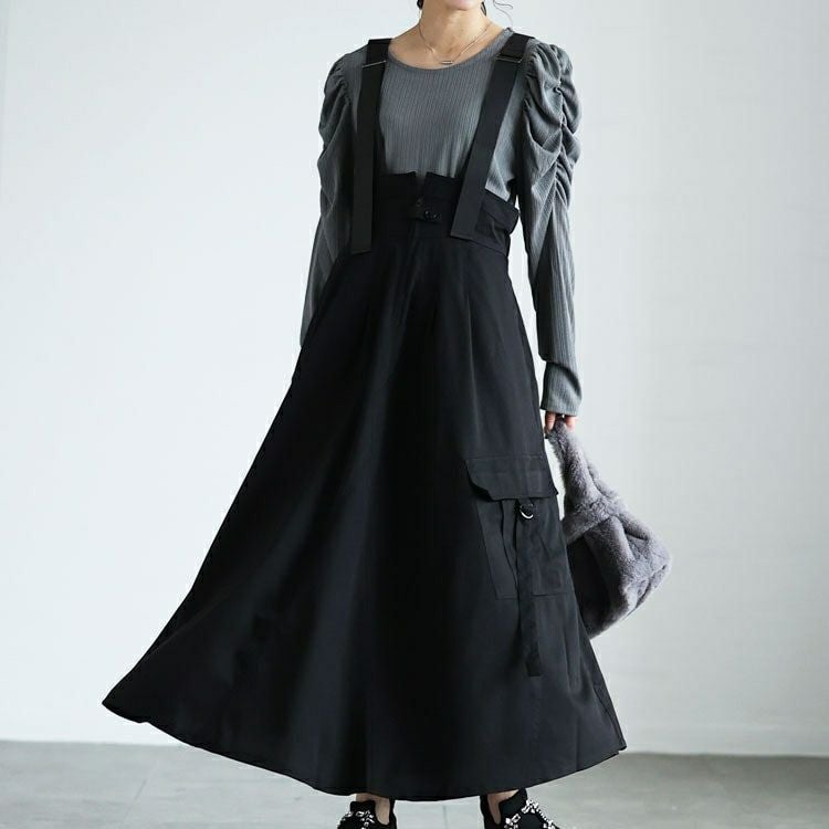 大きいサイズ レディース ショルダーベルトフレアジャンパースカート　sw-0684