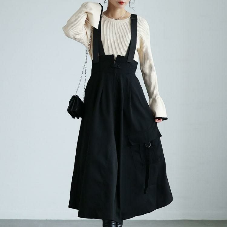 大きいサイズ レディース ショルダーベルトフレアジャンパースカート　sw-0684 ブラック