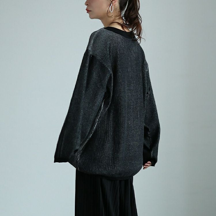 大きいサイズ レディース ツートンリブVネックプルオーバー　maru-20009