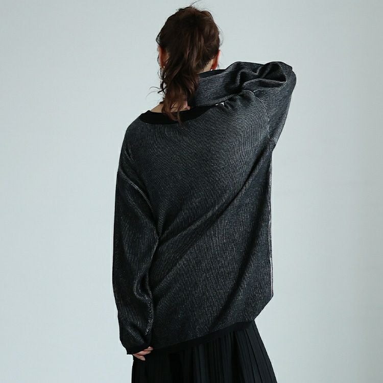 大きいサイズ レディース ツートンリブVネックプルオーバー　maru-20009