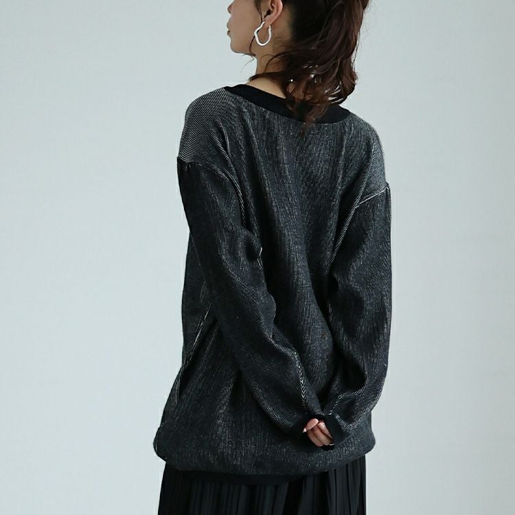 大きいサイズ レディース ツートンリブVネックプルオーバー　maru-20009