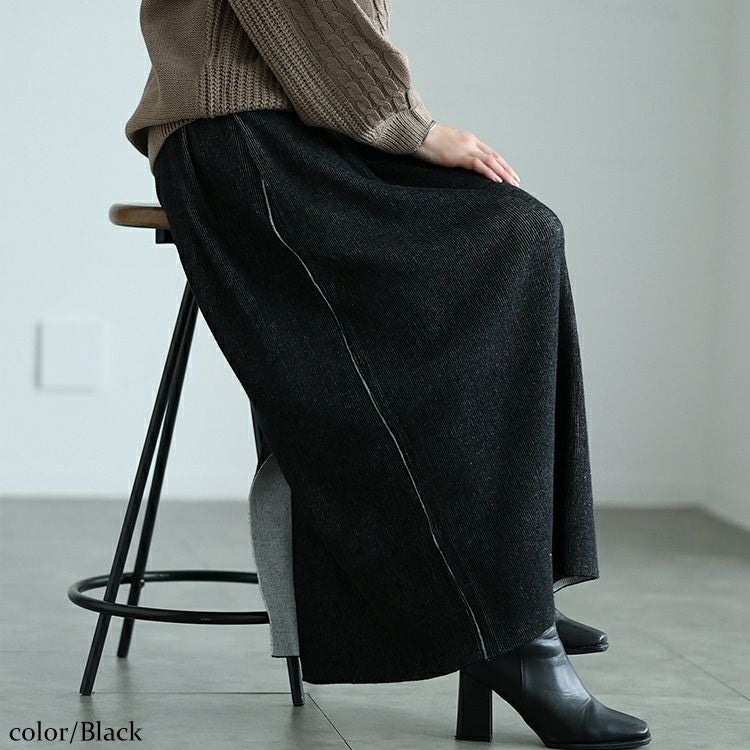 大きいサイズ レディース ツートンリブバックスリットナロースカート　maru-20008