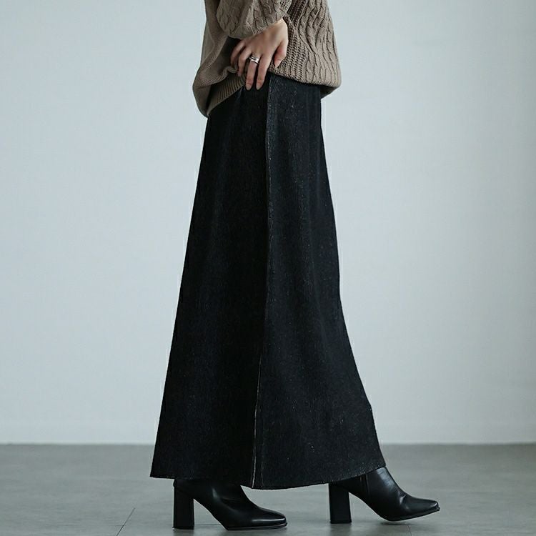 大きいサイズ レディース ツートンリブバックスリットナロースカート　maru-20008